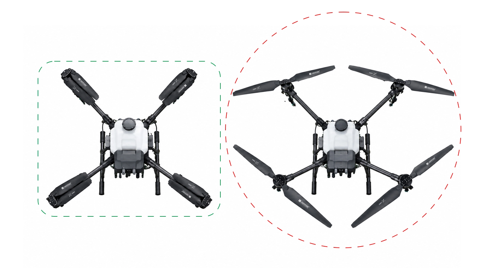 Comparison of the space between the unfolded and retracted states of the foldable propeller.webp